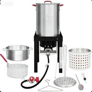 CreoleFeast TFK3001 30QT Turkey Fryer & 10QT Fish Fryer Boiler Steamer Kit, Propane Outdoor Deep Fryer Set with Burner Stand, Baskets, Thermometer & Marinade Injector CreoleFeast TFK3001 30QT Turkey Fryer & 10QT Fish Fryer Boiler Steamer Kit, Propane Outdoor Deep Fryer Set with Burner Stand, Baskets, Thermometer & Marinade Injector