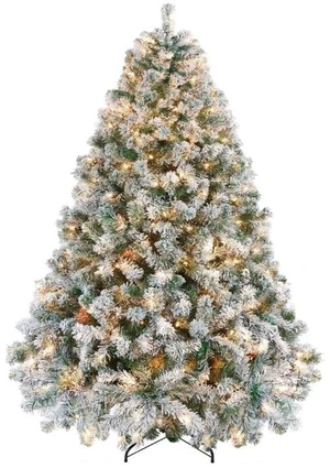 6ft Pre-lit Flocked Artificial Christmas Tree, Snow Covered Tree with 820 Branch Tips & 250 Warm White Lights, Hinged Branches & Metal Stand, Indoor Holiday Decor 6ft Pre-lit Flocked Artificial Christmas Tree, Snow Covered Tree with 820 Branch Tips & 250 Warm White Lights, Hinged Branches & Metal Stand, Indoor Holiday Decor