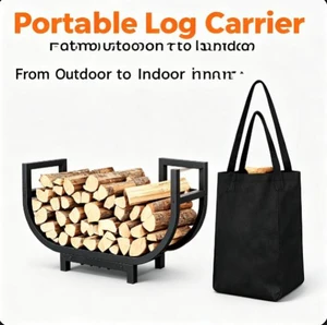 Firewood Log Rack with Portable Log Carrier Bag, Heavy Duty U-Shaped Metal Firewood Holder, Indoor Outdoor Fireplace Wood Storage Stacking Stand for Fire Pit, Fireplace Firewood Log Rack with Portable Log Carrier Bag, Heavy Duty U-Shaped Metal Firewood Holder, Indoor Outdoor Fireplace Wood Storage Stacking Stand for Fire Pit, Fireplace