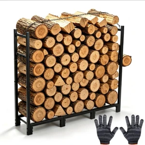4FT Heavy Duty Adjustable Firewood Rack, Indoor Outdoor Metal Log Holder with 3 Small & 2 Large Hanging Hooks, Fireplace Wood Storage Organizer, Includes Assembly Gloves 4FT Heavy Duty Adjustable Firewood Rack, Indoor Outdoor Metal Log Holder with 3 Small & 2 Large Hanging Hooks, Fireplace Wood Storage Organizer, Includes Assembly Gloves