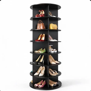 360° Rotating Shoe Rack Tower, 7-Tier Black PVC Panel Spinning Shoe Organizer, Vertical Revolving Shoe Storage Carousel for Entryway Closet 360° Rotating Shoe Rack Tower, 7-Tier Black PVC Panel Spinning Shoe Organizer, Vertical Revolving Shoe Storage Carousel for Entryway Closet