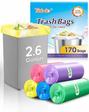 Small Trash Bags 2.6 Gallon 170 Count Strong Trash Bags Colorful Small Garbage Bags, Trash Can Liners for Bathroom Home Office Kitchen Bedroom, fit 5-10 Liter, 1,1.2,1.6,2,2.6,3 Gal,Multicolor Small Trash Bags 2.6 Gallon 170 Count Strong Trash Bags Colorful Small Garbage Bags, Trash Can Liners for Bathroom Home Office Kitchen Bedroom, fit 5-10 Liter, 1,1.2,1.6,2,2.6,3 Gal,Multicolor
