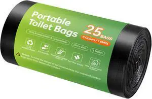 Portable Toilet Replacement Bags, 25 Count 8 Gallon 1.5 Mil Super Thickened Compostable Trash Bags, 30 Liter Camping Toilet Bags for Travel Outdoors, Boating, Emergency Toilet Bag for Car Portable Toilet Replacement Bags, 25 Count 8 Gallon 1.5 Mil Super Thickened Compostable Trash Bags, 30 Liter Camping Toilet Bags for Travel Outdoors, Boating, Emergency Toilet Bag for Car