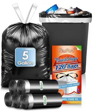 Small Drawstring Trash Bags 5 Gallon, Black, 120 Count | Waste BasketLiners Fit 18-20L Garbage Cans, Tear Free, Leak Proof, Sturdy for Home, Office, Bathroom & Bedroom Daily Use Small Drawstring Trash Bags 5 Gallon, Black, 120 Count | Waste BasketLiners Fit 18-20L Garbage Cans, Tear Free, Leak Proof, Sturdy for Home, Office, Bathroom & Bedroom Daily Use