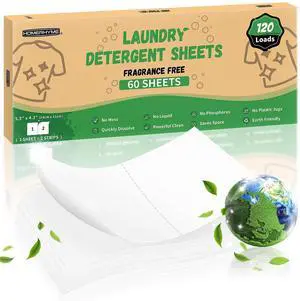 Laundry Detergent Sheets - Up to 120 Loads (60 Sheets),Unscented,Plastic Free,Laundry Detergent Strips for Travel,Dorms, Home,Apartments,Liquidless Technology,Eco Friendly& Hypoallergenic Laundry Detergent Sheets - Up to 120 Loads (60 Sheets),Unscented,Plastic Free,Laundry Detergent Strips for Travel,Dorms, Home,Apartments,Liquidless Technology,Eco Friendly& Hypoallergenic