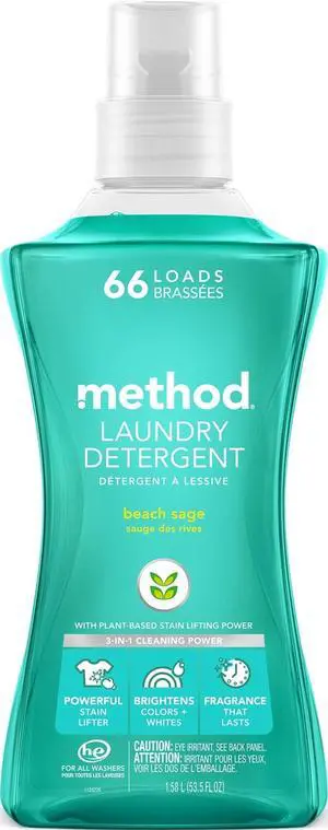 Liquid Laundry Detergent, Beach Sage, 53.5 fl oz, 4 Pack | Powerful Stain Lifter, Brightens Colors and Whites, Long Lasting Fragrance, 66 Loads per Bottle Liquid Laundry Detergent, Beach Sage, 53.5 fl oz, 4 Pack | Powerful Stain Lifter, Brightens Colors and Whites, Long Lasting Fragrance, 66 Loads per Bottle