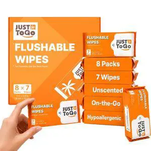 Flushable Wipes Travel Size, Pocket Packs, Unscented, 56 Ct | Septic Safe, Plant-Based Biodegradable, Mini Wet Wipes, Sensitive Skin Friendly, On-the-Go Toilet Wipes, , 8 Packs of 56 Flushable Wipes Travel Size, Pocket Packs, Unscented, 56 Ct | Septic Safe, Plant-Based Biodegradable, Mini Wet Wipes, Sensitive Skin Friendly, On-the-Go Toilet Wipes, , 8 Packs of 56