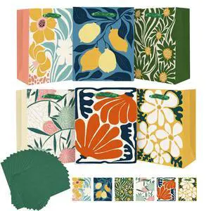 7.9"x4.3"x9.6" 6PCS Clash Flowers Paper Gift Bags with Tissue Paper Handles Medium Size Bags Tissue Paper 7.9"x4.3"x9.6" 6PCS Clash Flowers Paper Gift Bags with Tissue Paper Handles Medium Size Bags Tissue Paper