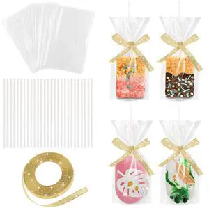 50-Pack Clear Rice Crispy Treats Bag and Sticks, Treats Wrappers Kit, Gold | Rice Crispy Treat Wrappers Kit, Treat Packaging Holder, Clear Plastic Container, Gold Ribbon, for Halloween, Party Supplies 50-Pack Clear Rice Crispy Treats Bag and Sticks, Treats Wrappers Kit, Gold | Rice Crispy Treat Wrappers Kit, Treat Packaging Holder, Clear Plastic Container, Gold Ribbon, for Halloween, Party Supplies