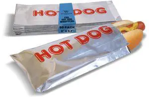 Foil Hot Dog Wrappers, 9" x 3.7", Insulated Grease Resistant Hot Bag Sleeves, Disposable Foil Paper Hot Dog Bags (50 Pack) Foil Hot Dog Wrappers, 9" x 3.7", Insulated Grease Resistant Hot Bag Sleeves, Disposable Foil Paper Hot Dog Bags (50 Pack)