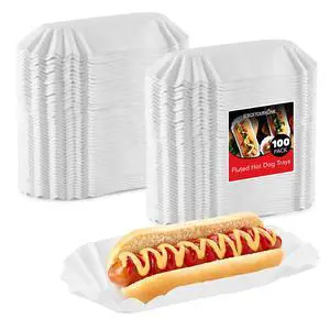 Paper Hot Dog Trays (100 Pack) 6 Fluted Paper Hot Dog Liners - Disposable White Hot Dog Wrappers - Rectangular Food Trays for To-Go Orders, Takeout, Concessions Stands, Festivals Paper Hot Dog Trays (100 Pack) 6 Fluted Paper Hot Dog Liners - Disposable White Hot Dog Wrappers - Rectangular Food Trays for To-Go Orders, Takeout, Concessions Stands, Festivals