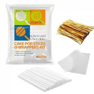 300Pcs 6 Inch(4MM DIA) Cake Pops Sticks,Lollipop Sticks, Cake pop Bags and Wrappers Chocolates and Cookies Set Including 100 Parcel Bags, 100 Papery Treat Stick, 100 Colorful Metallic Twist Ties 300Pcs 6 Inch(4MM DIA) Cake Pops Sticks,Lollipop Sticks, Cake pop Bags and Wrappers Chocolates and Cookies Set Including 100 Parcel Bags, 100 Papery Treat Stick, 100 Colorful Metallic Twist Ties