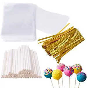 300Pcs 6.3 Inch Cake Sticks and Wrappers - Includes Sticks, Bags, Twist Ties 300Pcs 6.3 Inch Cake Sticks and Wrappers - Includes Sticks, Bags, Twist Ties