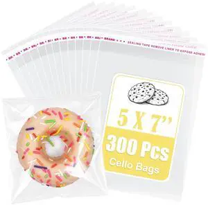 300 Pcs Cellophane bags 5×7" Self Sealing Cookie Bags Clear Plastic Cello Bags for Favors, Bakery Supplies, Gifts, Candy, Chocolate Chip Cookies, Brownies 300 Pcs Cellophane bags 5×7" Self Sealing Cookie Bags Clear Plastic Cello Bags for Favors, Bakery Supplies, Gifts, Candy, Chocolate Chip Cookies, Brownies