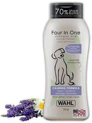 USA 4-in-1 Calming Dog Shampoo with Lavender Chamomile Scent Cleans, Conditions, Detangles, & Moisturizes - Pet Friendly Formula - 24 Oz - Model 820000A USA 4-in-1 Calming Dog Shampoo with Lavender Chamomile Scent Cleans, Conditions, Detangles, & Moisturizes - Pet Friendly Formula - 24 Oz - Model 820000A