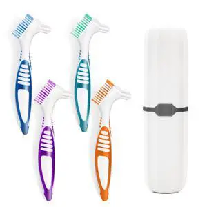 4 Pcs Denture Brush Set for False Teeth with White Carrying Case, Denture Toothbrushes with Double Sided Design, Dental Brush with Multi-Layered Soft Bristles and Rubber Anti-Slip Handle, 4 Colors 4 Pcs Denture Brush Set for False Teeth with White Carrying Case, Denture Toothbrushes with Double Sided Design, Dental Brush with Multi-Layered Soft Bristles and Rubber Anti-Slip Handle, 4 Colors