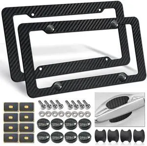 Carbon Fiber License Plate Frames, 2 Pack Black Car Tag Holder Cover | Plastic Front & Rear License Plate Frames, Mount Hardware, Screws & Caps, Handlebar Stickers Included Carbon Fiber License Plate Frames, 2 Pack Black Car Tag Holder Cover | Plastic Front & Rear License Plate Frames, Mount Hardware, Screws & Caps, Handlebar Stickers Included