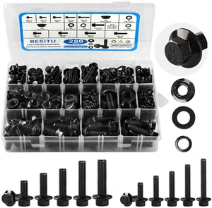280Pcs Metric Flange Bolt Assortment, M6x1.0, M8x1.25, M10x1.5 (12mm to 30mm) Assorted Hex Bolts and Nuts Washers Kit for Automotive, 10.9 Black Zinc Galvanized 280Pcs Metric Flange Bolt Assortment, M6x1.0, M8x1.25, M10x1.5 (12mm to 30mm) Assorted Hex Bolts and Nuts Washers Kit for Automotive, 10.9 Black Zinc Galvanized