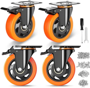 4 Inch Caster Wheels, Casters Set of 4 Heavy Duty with Brake Polyurethane, Dual Lock Industrial Swivel Plate Mount for Furniture/ Workbench/Cart, Hardware Kits for Installation 4 Inch Caster Wheels, Casters Set of 4 Heavy Duty with Brake Polyurethane, Dual Lock Industrial Swivel Plate Mount for Furniture/ Workbench/Cart, Hardware Kits for Installation