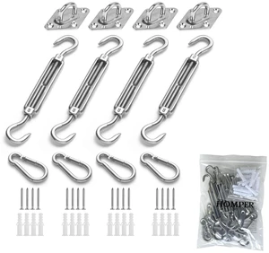 Awning Attachment Set, Heavy Duty Sun Shade Sail Stainless Steel Hardware Kit for Garden Triangle and Square, Rectangle, Fixing Accessories Awning Attachment Set, Heavy Duty Sun Shade Sail Stainless Steel Hardware Kit for Garden Triangle and Square, Rectangle, Fixing Accessories