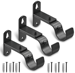 Adjustable Curtain Rod Brackets, Metal Window Drapery Rod Hanger Holders Hooks for 1 inch Rods (Black, Set of 3) Adjustable Curtain Rod Brackets, Metal Window Drapery Rod Hanger Holders Hooks for 1 inch Rods (Black, Set of 3)