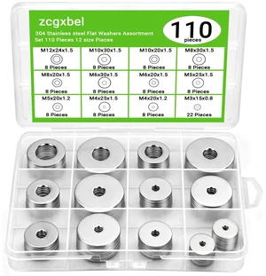 110 Pcs 304 Stainless Steel Metal Flat Washers for Screws and Bolts, Fender Washers Assortment Kit (12 Sizes M3-M12) for Automotive, Industrial & Home Use 110 Pcs 304 Stainless Steel Metal Flat Washers for Screws and Bolts, Fender Washers Assortment Kit (12 Sizes M3-M12) for Automotive, Industrial & Home Use