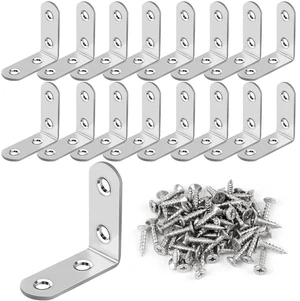 16 Pcs L Bracket Stainless Steel Corner Brace Sets, 90 Degree Right Angle Brackets with 64 Pcs Screws, L Bracket Firmware for Wooden Shelves, Chairs, Tables, Dressers, Furniture (Silver) 16 Pcs L Bracket Stainless Steel Corner Brace Sets, 90 Degree Right Angle Brackets with 64 Pcs Screws, L Bracket Firmware for Wooden Shelves, Chairs, Tables, Dressers, Furniture (Silver)