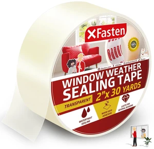 Transparent Window Weather Sealing Tape, 2-Inch x 30 Yards (50.8mm x 27.43m), Clear Window Draft Isolation Sealing Film Tape, No Residue Transparent Window Weather Sealing Tape, 2-Inch x 30 Yards (50.8mm x 27.43m), Clear Window Draft Isolation Sealing Film Tape, No Residue