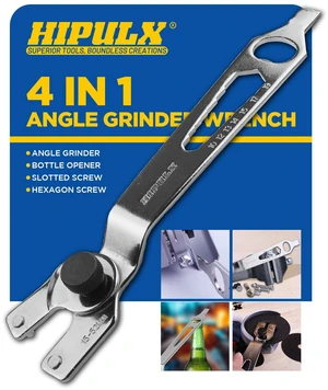 4-in-1 Angle Grinder Wrench | Multi-Function Pin Spanner | Adjustable 9/16"-2 1/16" | Hexagonal Nut Tool with Bottle Opener | A3 Steel Nickel-Plated 4-in-1 Angle Grinder Wrench | Multi-Function Pin Spanner | Adjustable 9/16"-2 1/16" | Hexagonal Nut Tool with Bottle Opener | A3 Steel Nickel-Plated