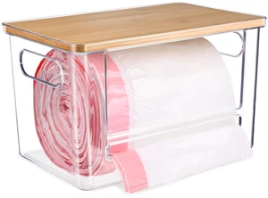 Trash Bag Dispenser Under Sink Organizer for Pantry, Kitchen | Acrylic Garbage Bag Dispenser, with Bamboo Top & Handles, Extra Large, Keep Onions and Potatoes Neat, Clear, Stackable Trash Bag Dispenser Under Sink Organizer for Pantry, Kitchen | Acrylic Garbage Bag Dispenser, with Bamboo Top & Handles, Extra Large, Keep Onions and Potatoes Neat, Clear, Stackable