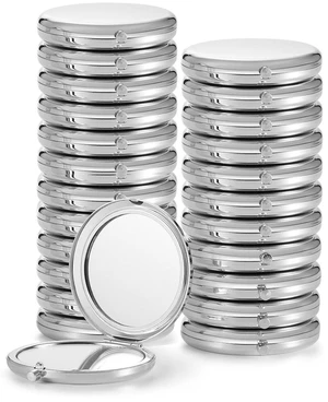 Compact Mirror for Purse, Double-Sided 1X/2X Magnifying Metal Pocket Makeup Mirrors(Round, Silver)2pcs Compact Mirror for Purse, Double-Sided 1X/2X Magnifying Metal Pocket Makeup Mirrors(Round, Silver)2pcs