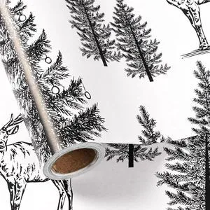 CNF Woodland Christmas Wrapping Paper Roll, Vintage Forest Reindeer & Snowy Pine Trees in Black White Sketch-style Design, Holiday Party Gift Wrap for Kids Boys Girls, Mini Roll 17 in x 16.4 Ft CNF Woodland Christmas Wrapping Paper Roll, Vintage Forest Reindeer & Snowy Pine Trees in Black White Sketch-style Design, Holiday Party Gift Wrap for Kids Boys Girls, Mini Roll 17 in x 16.4 Ft
