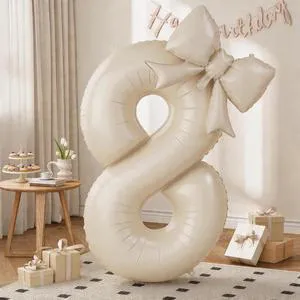 C 40'' Cream Foil Balloon Number 8 with Bow,Giant Self Inflating Beige Numbers 0-9 with Bow for 8th Birthday Decoration, Ivory White Sand 8 Helium Balloons for Women Girls Birthday Party Supplies C 40'' Cream Foil Balloon Number 8 with Bow,Giant Self Inflating Beige Numbers 0-9 with Bow for 8th Birthday Decoration, Ivory White Sand 8 Helium Balloons for Women Girls Birthday Party Supplies