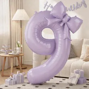 C 40In Light Purple Number 9 with Bow Balloon, Giant Self Inflating Lavender Foil Numbers 0-9 with Bow for 9th Birthday Decoration Pastel Purple Lilac 9 Helium Balloons for Anniversary Party Supplies C 40In Light Purple Number 9 with Bow Balloon, Giant Self Inflating Lavender Foil Numbers 0-9 with Bow for 9th Birthday Decoration Pastel Purple Lilac 9 Helium Balloons for Anniversary Party Supplies