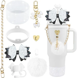 CozyNestFinds Bling Accessories for Stanley Cup 40oz & 30oz Tumbler including Silicone Cute Bow Straw Topper Cover, Silicone Boot for Stanley Cup,Leather Water Bottle Handle Strap, Charms CozyNestFinds Bling Accessories for Stanley Cup 40oz & 30oz Tumbler including Silicone Cute Bow Straw Topper Cover, Silicone Boot for Stanley Cup,Leather Water Bottle Handle Strap, Charms