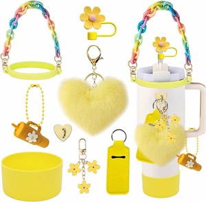 CozyNestF 9Pcs Accessories Set for Stanley Cup, Including Bottle Handle Strap, Straw Covers, Boot, Keychains, Lip Balm Sleeve and Mini Handle Charm, Fits 20/30/40 oz Stanley Tumblers (yellow) CozyNestF 9Pcs Accessories Set for Stanley Cup, Including Bottle Handle Strap, Straw Covers, Boot, Keychains, Lip Balm Sleeve and Mini Handle Charm, Fits 20/30/40 oz Stanley Tumblers (yellow)