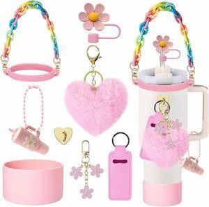 CozyNestF 9pcs Accessories Set for Stanley Cup, Including Bottle Handle Strap, Straw Covers, Boot, Keychains, Lip Balm Sleeve and Mini Handle Charm, Fits 20/30/40 oz Stanley Tumblers(pink) CozyNestF 9pcs Accessories Set for Stanley Cup, Including Bottle Handle Strap, Straw Covers, Boot, Keychains, Lip Balm Sleeve and Mini Handle Charm, Fits 20/30/40 oz Stanley Tumblers(pink)