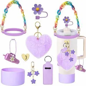CozyNestF 9-Pcs Accessories Set for Stanley Cup, Including Handle Strap, Straw Covers, Boot, Keychains, Lip Balm Sleeve and Handle Charm, Fits 20/30/40 oz Stanley Tumblers (light purple) CozyNestF 9-Pcs Accessories Set for Stanley Cup, Including Handle Strap, Straw Covers, Boot, Keychains, Lip Balm Sleeve and Handle Charm, Fits 20/30/40 oz Stanley Tumblers (light purple)