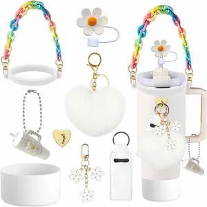 CozyNestF 9pcs Accessories Set for Stanley Cup, Including Bottle Handle Strap, Straw Covers, Boot, Keychains, Lip Balm Sleeve and Mini Handle Charm, Fits 20/30/40 oz Stanley Tumblers(white) CozyNestF 9pcs Accessories Set for Stanley Cup, Including Bottle Handle Strap, Straw Covers, Boot, Keychains, Lip Balm Sleeve and Mini Handle Charm, Fits 20/30/40 oz Stanley Tumblers(white)