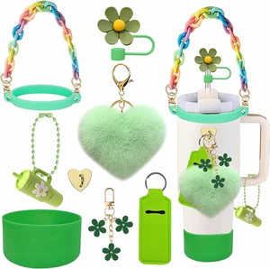 CozyNestF 9Pcs/Set Cup Accessories Set, Including Flower Straw Cover Cap And Silicone Boot, Mini Cup Keychain Handle Charm, Heart fur ball Charm. (green) CozyNestF 9Pcs/Set Cup Accessories Set, Including Flower Straw Cover Cap And Silicone Boot, Mini Cup Keychain Handle Charm, Heart fur ball Charm. (green)
