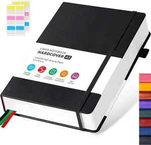 Hardcover Lined Notebook Journal for Writing, 320 Pages Leather Thick College Ruled Notebook Journal with 100GSM Paper, A5 (5.7'' X 8.4'') Daily Journal for Women Men Work Organization, Black Hardcover Lined Notebook Journal for Writing, 320 Pages Leather Thick College Ruled Notebook Journal with 100GSM Paper, A5 (5.7'' X 8.4'') Daily Journal for Women Men Work Organization, Black