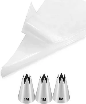KitchenKey 1M Open Star Piping Tips,1M Tips with Bags,3 Rosette Tip with 20 Disposable Piping Bags for Cake Decorating KitchenKey 1M Open Star Piping Tips,1M Tips with Bags,3 Rosette Tip with 20 Disposable Piping Bags for Cake Decorating