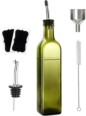 CozyNestFinds Olive Oil Dispenser Bottle,1 Pcs Green Glass Olive Oil Dispenser and Vinegar Dispenser Set with 2 Stainless Steel Pourers,2Labels,1Brush and 1Funnel Oil Bottles for Kitchen,17oz(500ml) CozyNestFinds Olive Oil Dispenser Bottle,1 Pcs Green Glass Olive Oil Dispenser and Vinegar Dispenser Set with 2 Stainless Steel Pourers,2Labels,1Brush and 1Funnel Oil Bottles for Kitchen,17oz(500ml)