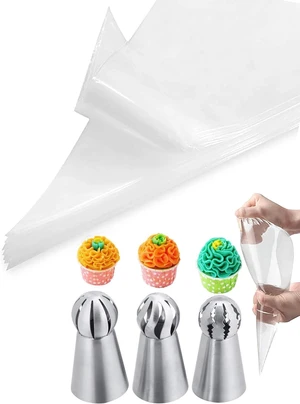 KitchenKey Russian Ball Piping Tips Set with Bags,3 Pcs Russian Piping Tips Flower for Cake Decorating & 20 Disposable Pastry Bags 12inch for Frosting KitchenKey Russian Ball Piping Tips Set with Bags,3 Pcs Russian Piping Tips Flower for Cake Decorating & 20 Disposable Pastry Bags 12inch for Frosting