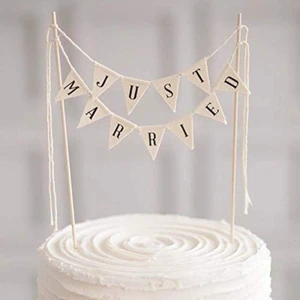 Wedding Cake Topper,Vintage Affair Rustic Just Married Wedding Cake or Cheese Bunting,Handmade Pennant Flags with Wood Pole Ivory(White) Wedding Cake Topper,Vintage Affair Rustic Just Married Wedding Cake or Cheese Bunting,Handmade Pennant Flags with Wood Pole Ivory(White)