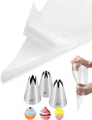 KitchenKey 1M 2D 2F Piping Tip Set,3 Pcs Large Decorating Tips with 20 Pcs Disposable Icing Bags 12inch for Cake Cupcake Decorating KitchenKey 1M 2D 2F Piping Tip Set,3 Pcs Large Decorating Tips with 20 Pcs Disposable Icing Bags 12inch for Cake Cupcake Decorating