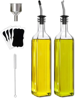 Olive Oil Dispenser Bottle, 2 Pcs Glass Olive Oil Dispenser and Vinegar Dispenser Set with 2 Stainless Steel Pourers, 4 Labels,1 Brush and 1 Funnel Oil Bottles for Kitchen (500ml) Olive Oil Dispenser Bottle, 2 Pcs Glass Olive Oil Dispenser and Vinegar Dispenser Set with 2 Stainless Steel Pourers, 4 Labels,1 Brush and 1 Funnel Oil Bottles for Kitchen (500ml)