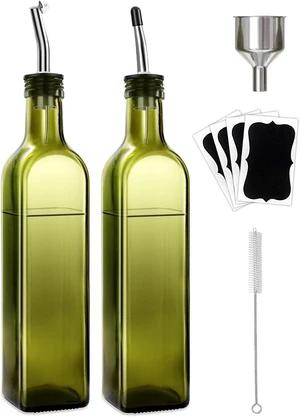 2-Piece Glass Olive Oil & Vinegar Dispenser Set 500ml Bottles with Stainless Steel Pourers, 4 Labels, Brush & Funnel, Kitchen Cruet Set 2-Piece Glass Olive Oil & Vinegar Dispenser Set 500ml Bottles with Stainless Steel Pourers, 4 Labels, Brush & Funnel, Kitchen Cruet Set