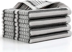 Premium Cotton Kitchen Dish Towels for Drying Dishes, Large 16" x 26" Highly Absorbent Thick Hand Towels with Hanging Loop, 4 Pcs Gray Premium Cotton Kitchen Dish Towels for Drying Dishes, Large 16" x 26" Highly Absorbent Thick Hand Towels with Hanging Loop, 4 Pcs Gray