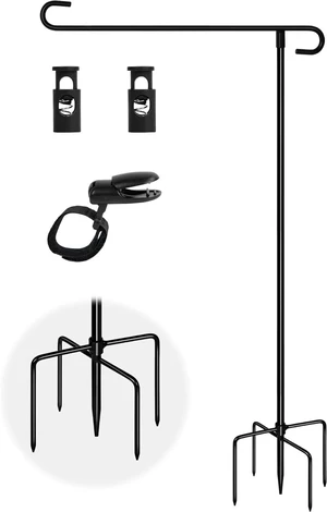 Garden Flag Holder with 5 Prong Base,Stable Design Garden Flag Stand for Outside,S type Yard Flags Holder with Clip and Spring Stopper for Porch Yard Decorations Outdoor Garden Flag Holder with 5 Prong Base,Stable Design Garden Flag Stand for Outside,S type Yard Flags Holder with Clip and Spring Stopper for Porch Yard Decorations Outdoor